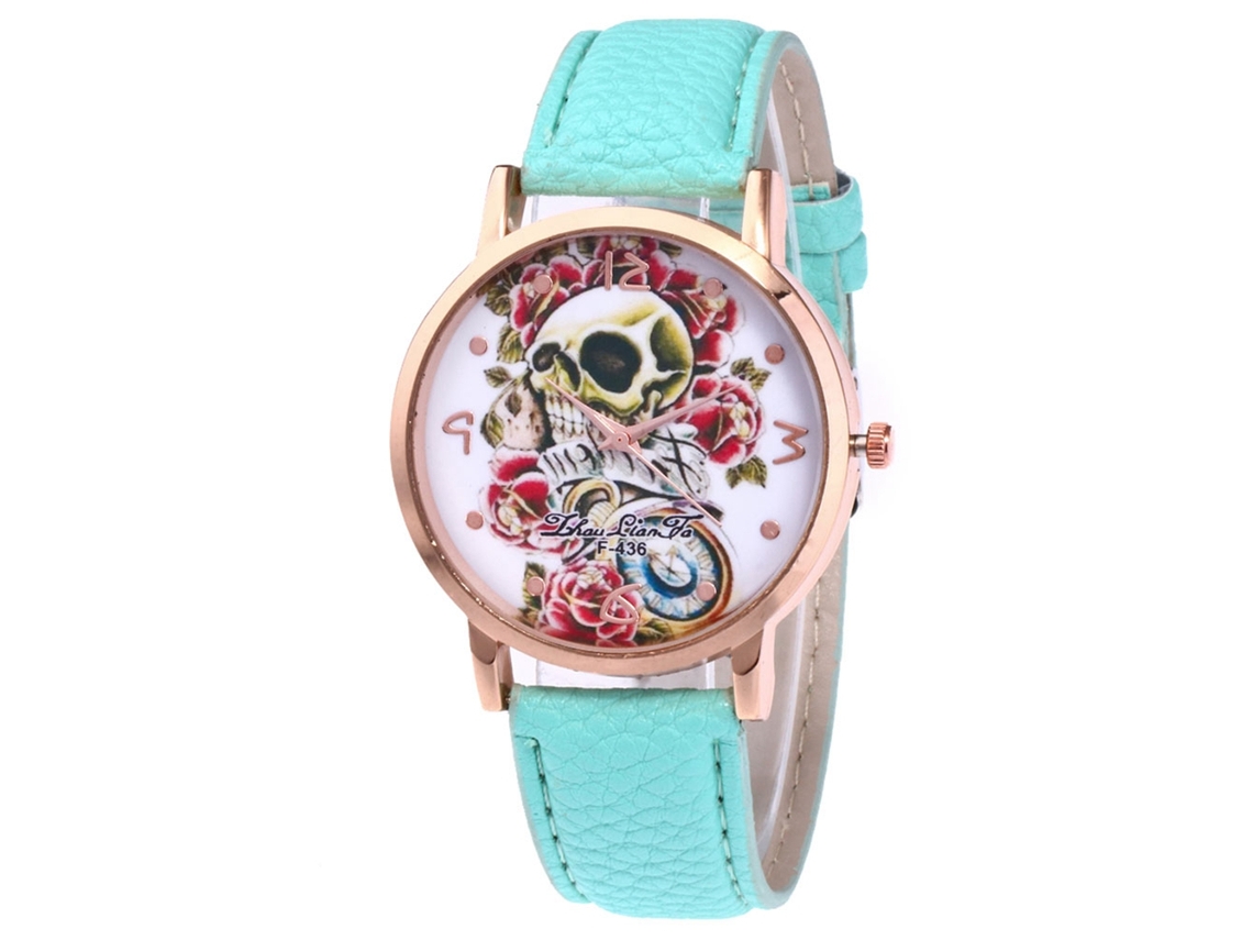 Reloj De Pareja Zhoulianfa Patrón Calavera Correa De Cuero Quartz F-436 Mentha