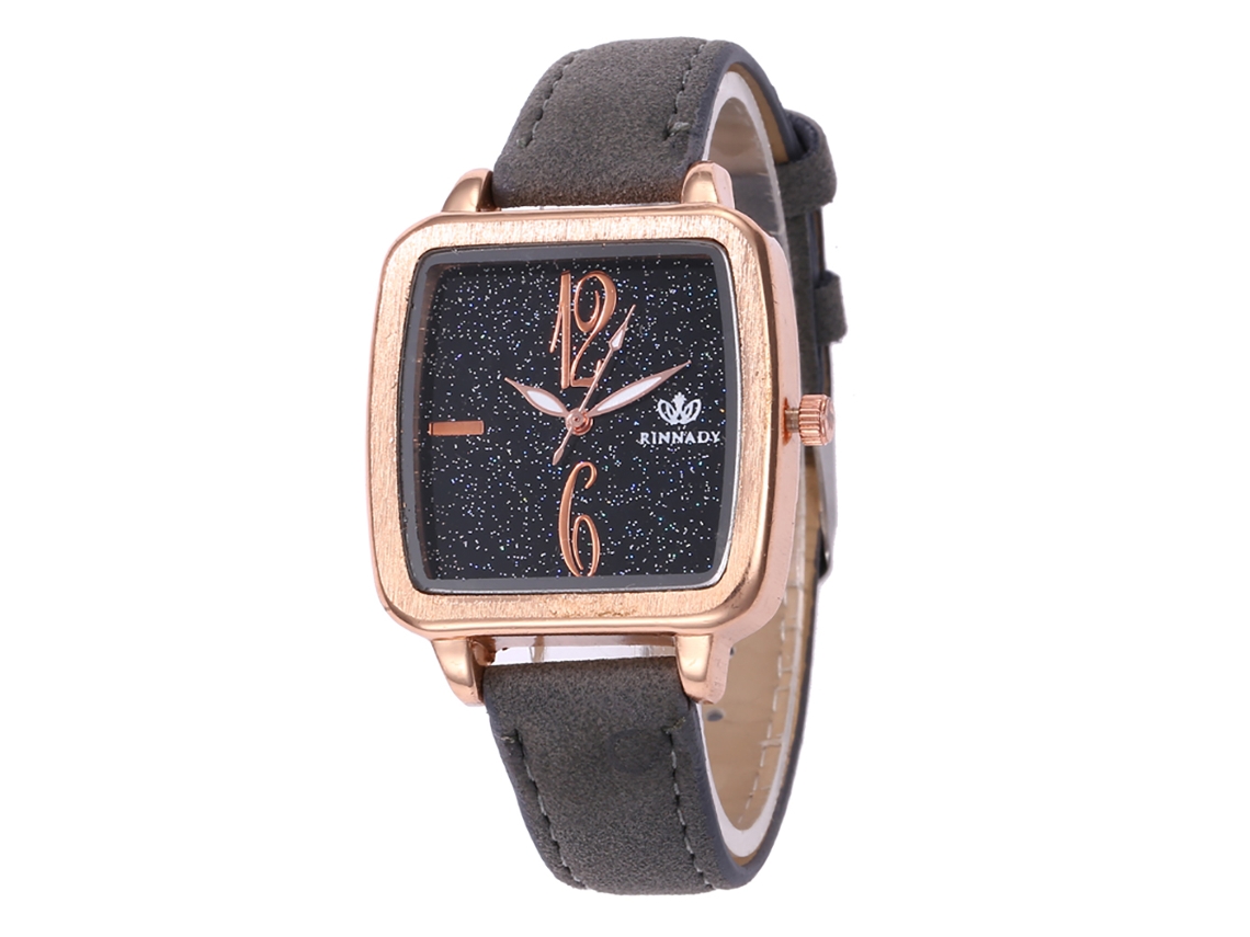 Relógio de quartzo com pulseira de couro, estilo simples, mostrador quadrado, cinza universal