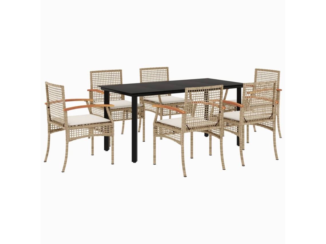 Conjunto de 7 Jantar para Jardim com Almofadões Vime Pe Bege MAISON EXCLUSIVE