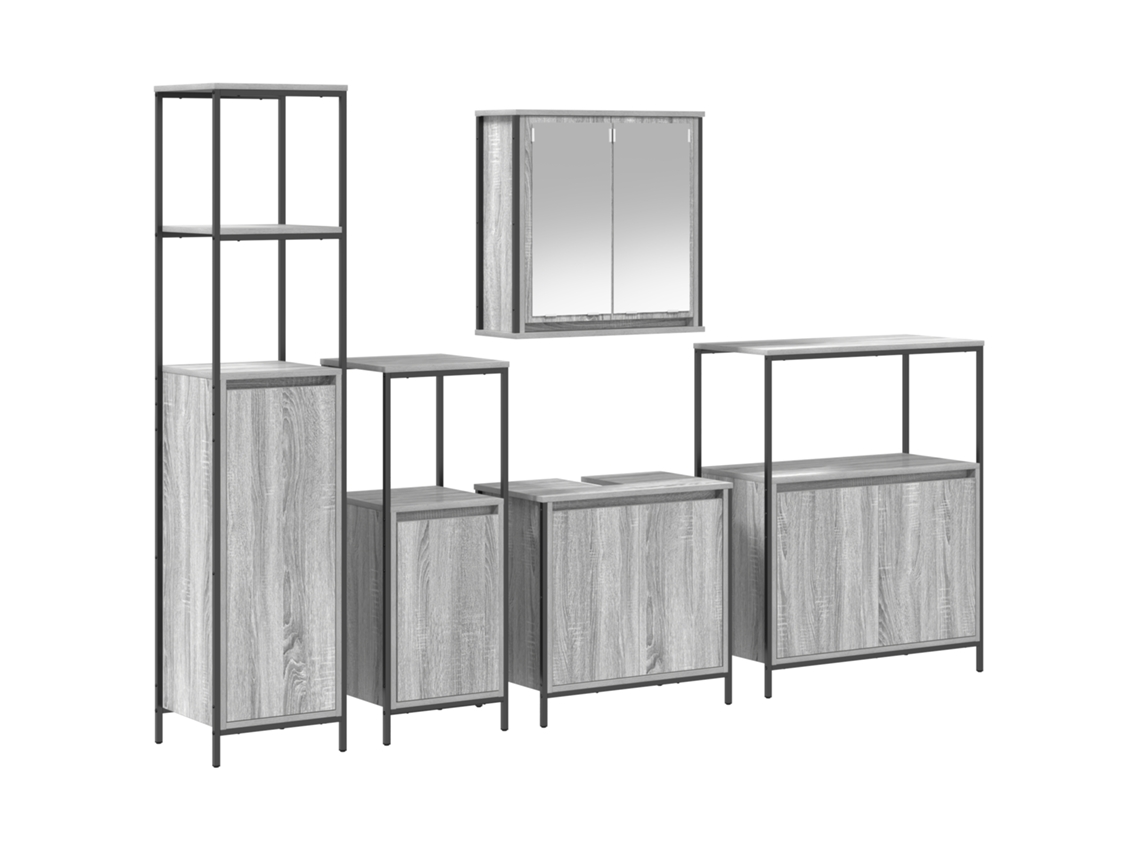 Conjunto 5 Conjunto De Banheiro Moderno Vidaxl Cinzento Derivados De Madeira (36 X 35 X 165 Cm)