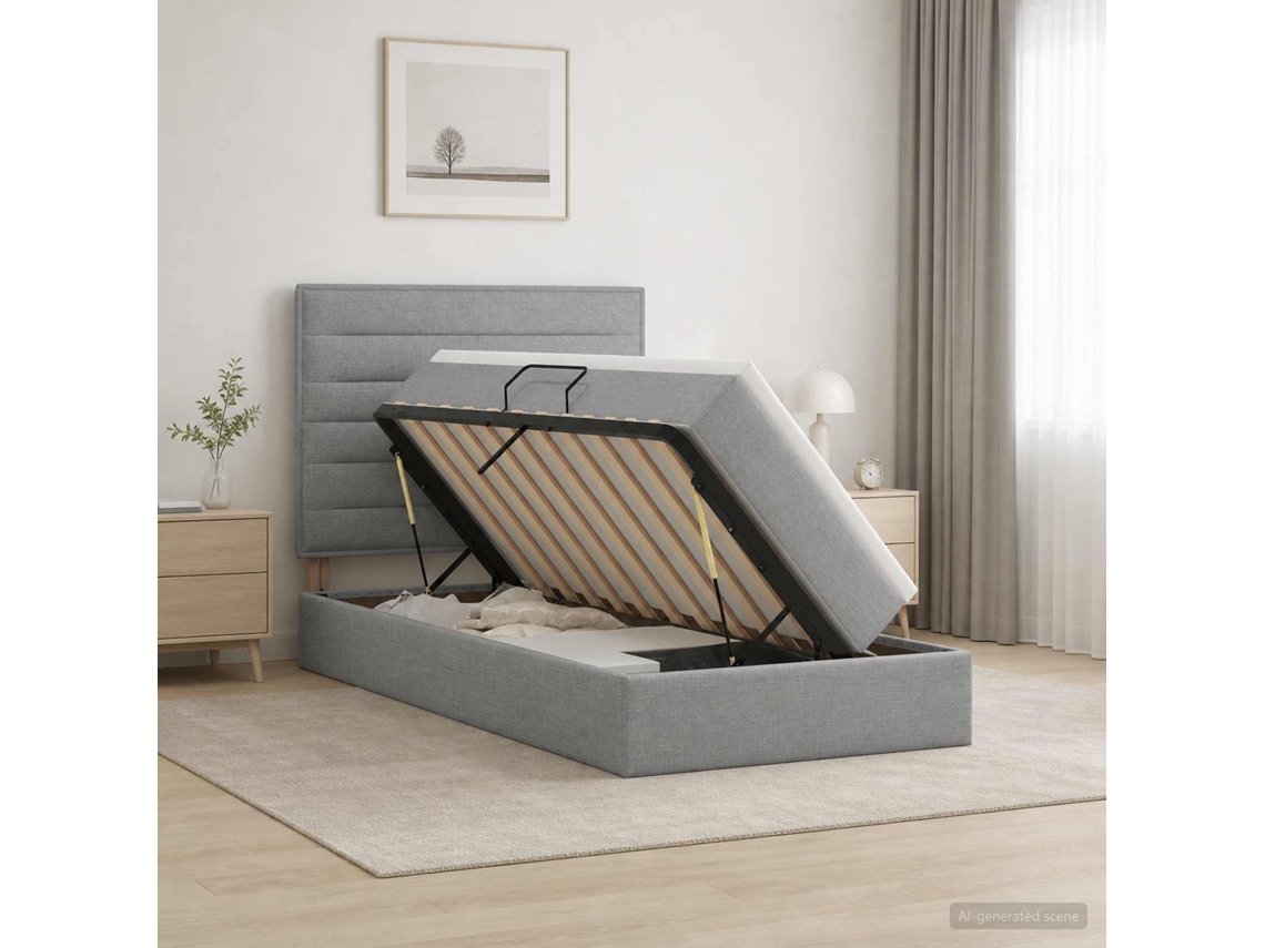 Vidaxl Cama Com Arrumação E Colchão Cinzento-claro 100 X 200 Cm Tecido