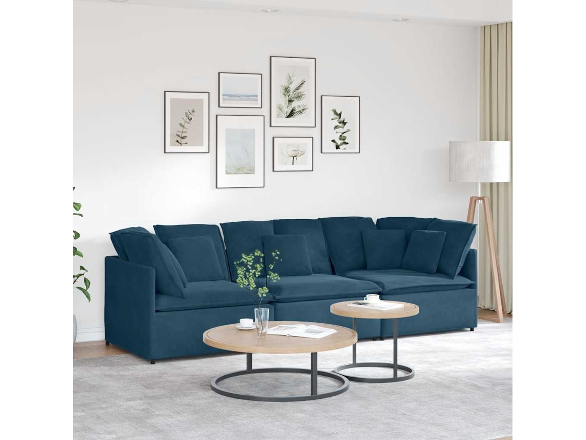 Vidaxl Sofá Modular Com Almofadas Veludo Azul
