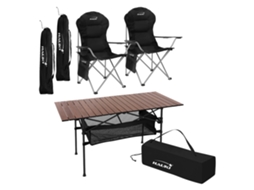Conjunto de Mobiliário de Campismo de 3 Peças 1X Mesa Castanha 2X Cadeiras de Campismo Dobráveis em Preto HAUKI