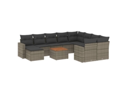 Conjunto de 11 Sofás de Jardim com Almofadões Vime Pe Cinzento MAISON EXCLUSIVE