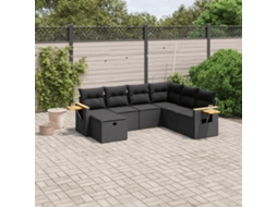 Jogo de Sofá 7 Peças P/ Jardim C/ Almofadões Vime Pe Preto Dkd Home Decor
