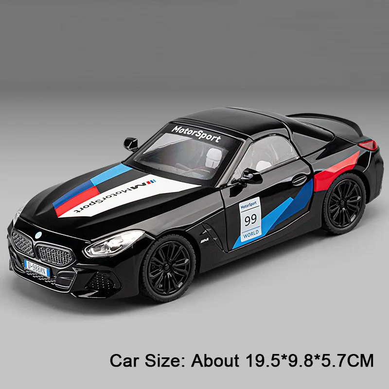 (z4 Preto) 1:22 - Miniatura De Carro Esportivo - Som E Luz Simulados - Ornamento