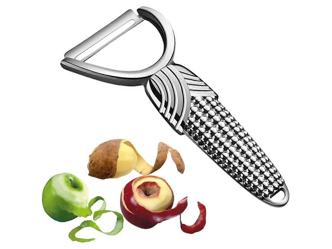 Descascador De Legumes Giratório, Com Cabo Alargado E Lâmina De Aço Inoxidável Para Legumes, Frutas, Batatas, Cenouras E Maçãs, Prateado