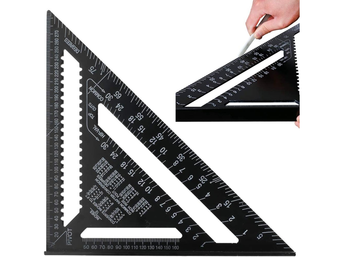 Esquadro Triangular De 12 Polegadas, Régua Métrica, Esquadro De Carpinteiro Liga Alumínio Com Transferidor E Régua Reta Para Chanfro, B