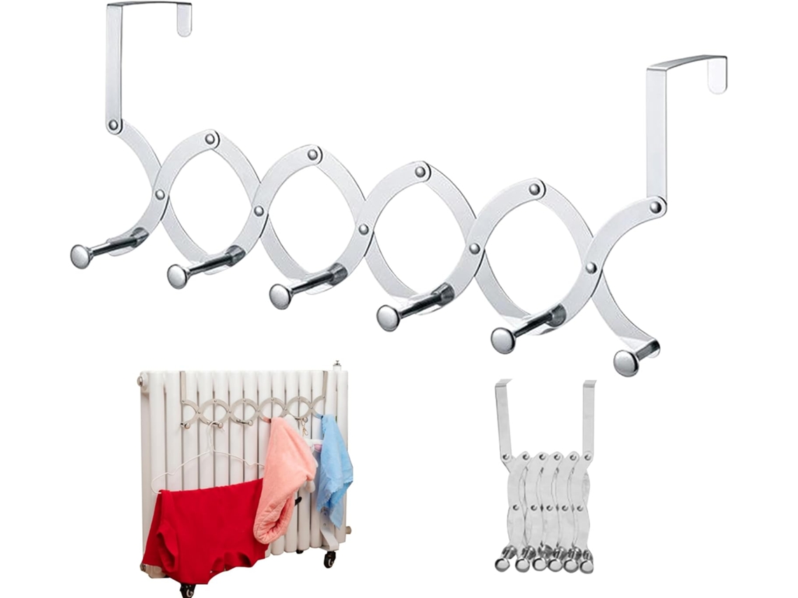 Ganchos Porta - Cabide Extensível - Ganchos Dobráveis Sem Furos - 6 Ganchos - Aço Inoxidável - Prateado