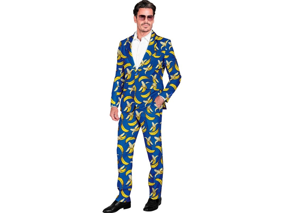 Terno de festa engraçado azul banana para homens