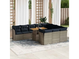 Vidaxl 11 Pcs Conjunto Sofás De Jardim C/ Almofadões Vime Pe Cinzento