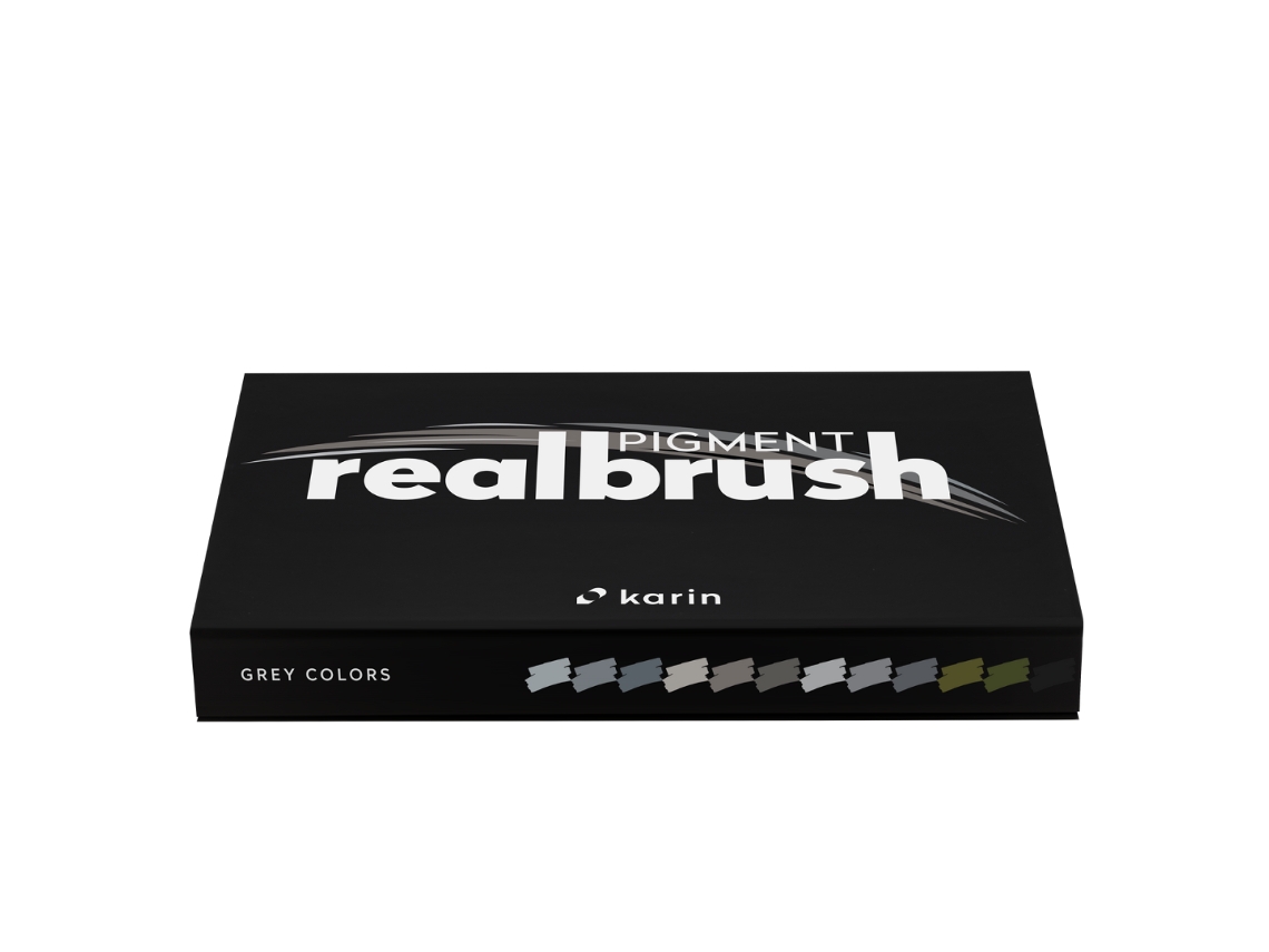 Conjunto De Marcadores Karin Realbrush Com Pigmento Cinza 12 Canetas Pincel