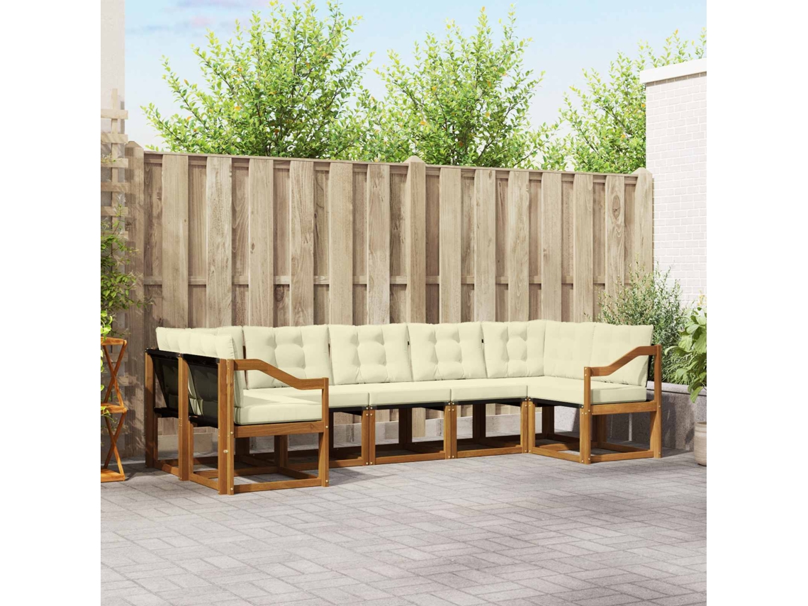 Vidaxl Conjunto De Sofás Para Exterior 7 Pcs Natural E Creme