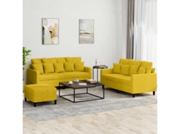 Vidaxl 3 Pcs Conjunto De Sofás Com Almofadões Veludo Amarelo