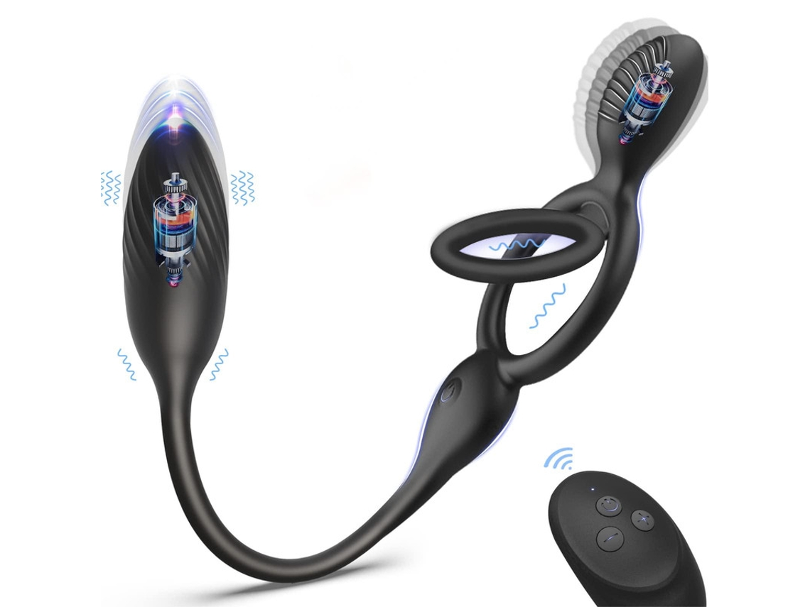 Vibrador de Controle Remoto de Motor Duplo 3 em 1 com 10 Modos de Vibração para Homens Preto VEANXIN