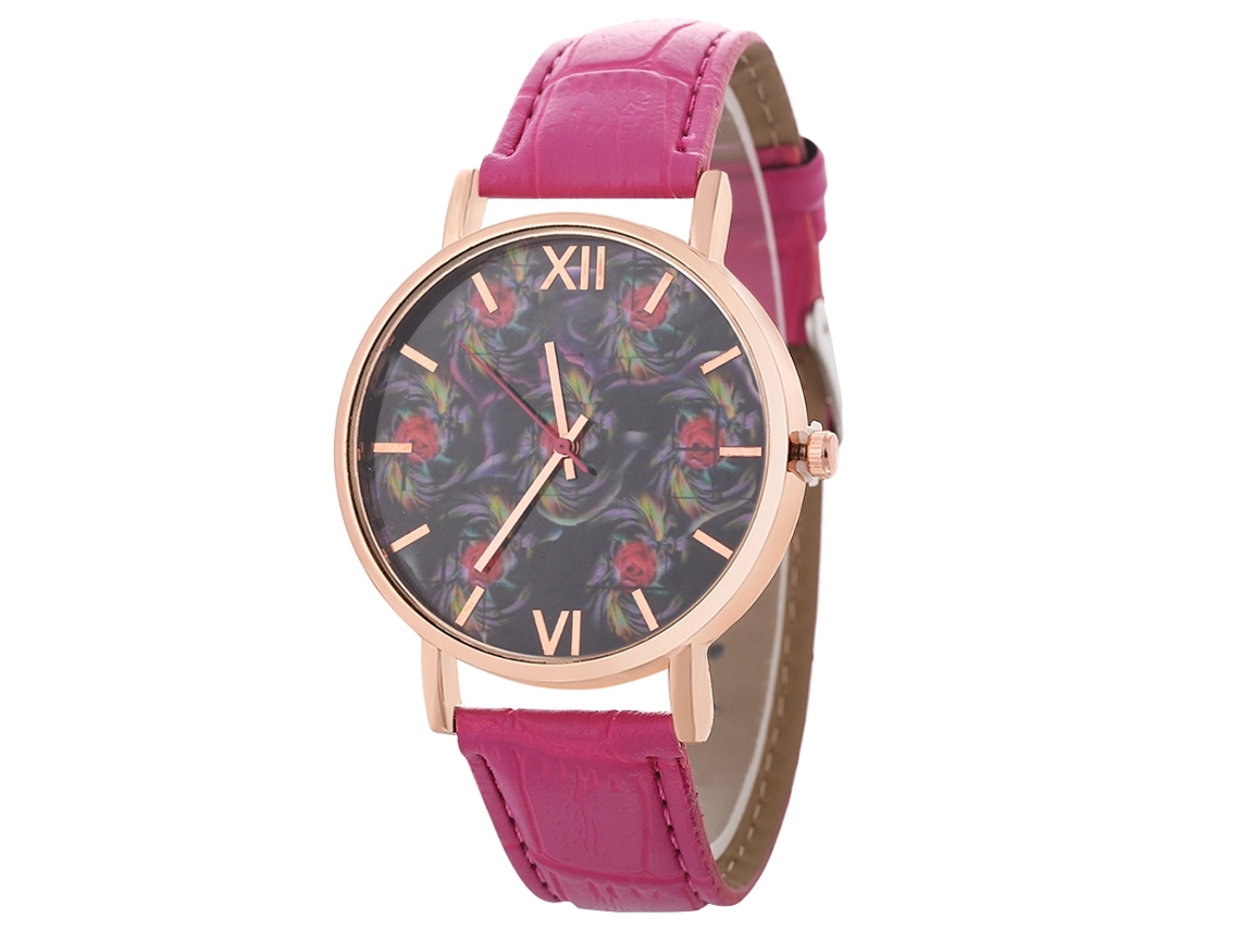 Reloj De Pulsera De Cuarzo Zhoulianfa Unisex Con Dial Redondo Y Correa De Cuero Pu Rojo Rosa