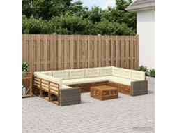 Vidaxl Conjunto De Sofás Para Exterior 10 Unid. Natural E Creme