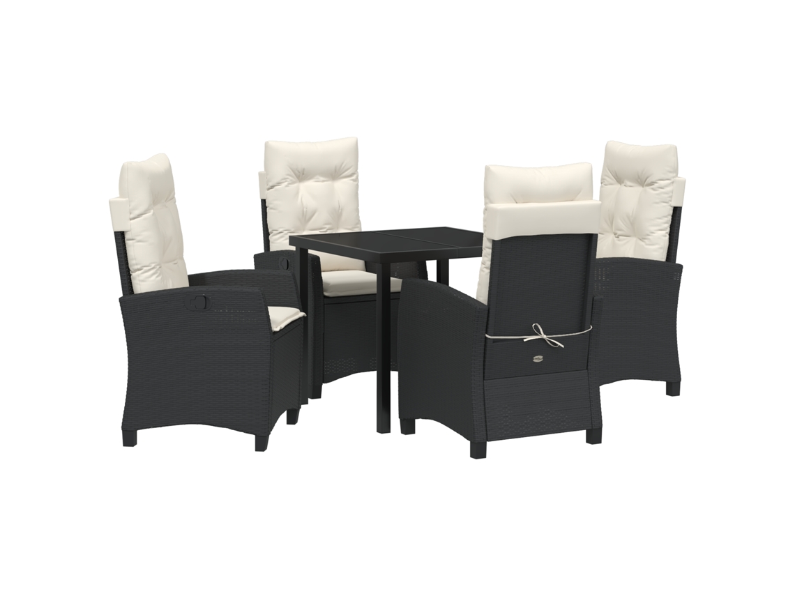 Conjunto 5 De Jantar Jardim De Vidaxl Com Almofadas Pretas De Vime Poly