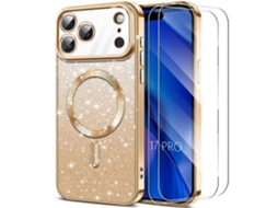 Capa Protetora - Booling - Para Iphone 17 Pro - Com Anel Magnético - Dourada - 2 Películas De Vidro Temperado