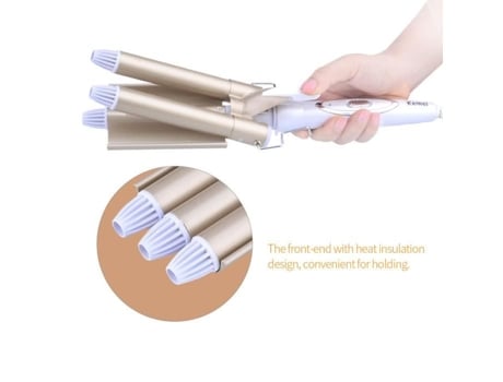 Kemei KM - 1010 Professional LED Triple Barrel Cerâmica Ferro de ondulação de cabelo elétrico MOONMINI