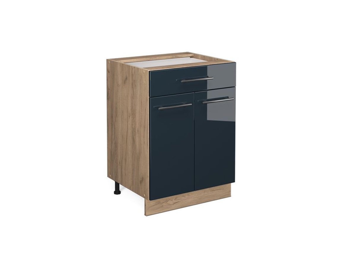Armário de cozinha Fame-Line, 60 cm com gaveta, PT Antracite, Azul escuro brilhante, VICCO