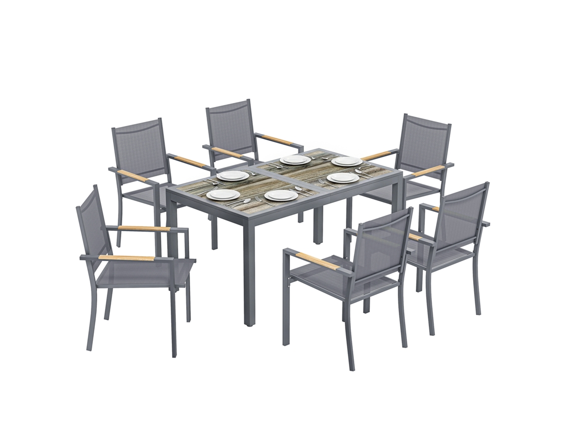 Conjunto de mesa e cadeiras de jardim 7 peças, plástico PSPC, cinza escuro S/MARCA