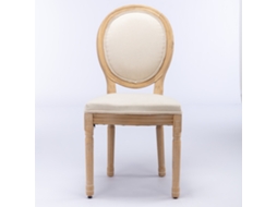 Conjunto de 2 Cadeiras de Jantar Estilo Francês em Madeira Maciça com Pintura Vintage e Encosto em Linho Bege,modelo De1845bg PAPRIKA
