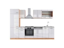 Cozinha R-Line, 300 cm, Mármore PT, Branco brilhante/Carvalho dourado, Vicco