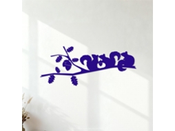 Adesivos com letras e silhuetas de esquilos em um galho, 50,4 x 122 cm, cor azul escuro.