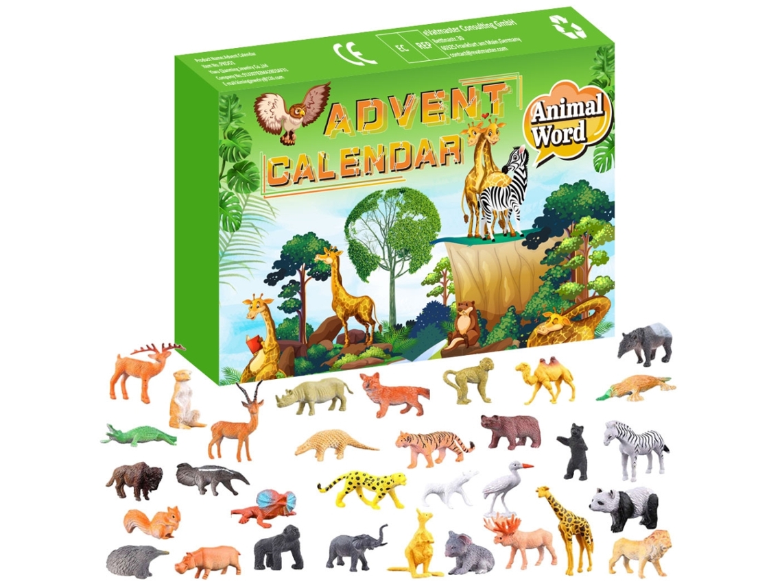 Primerox calendário de Advento Natal 24 Dias com Figuras Animais Realistas Brinquedo para Crianças 3+