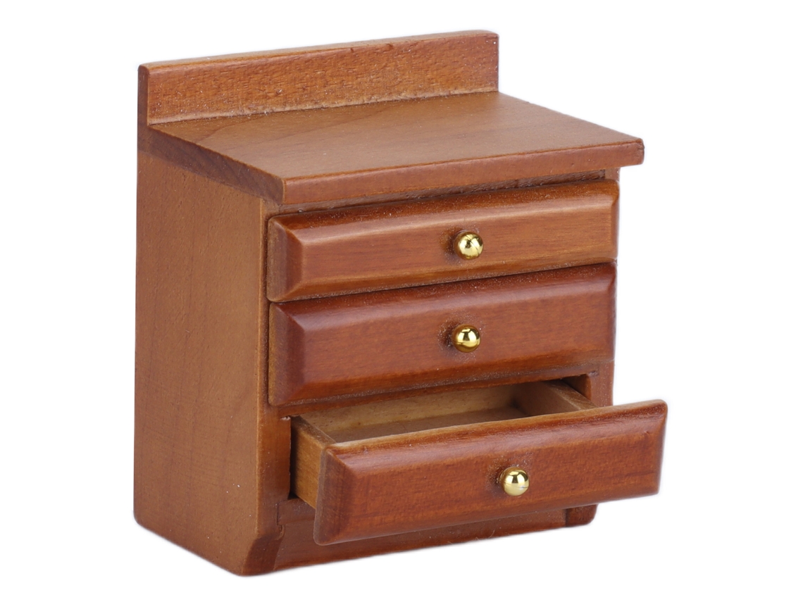 Mali mesa de Cabeceira Miniatura 1:12 para Casinha de Bonecas Madeira com Gavetas Funcionais
