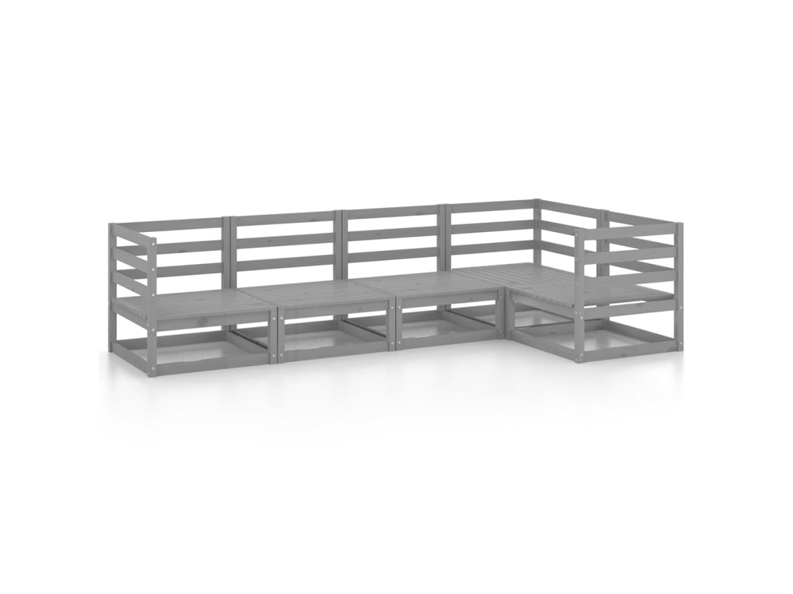 Conjunto Lounge Jardim Pinho Maciço Cinzento 5 Pcs MAISON EXCLUSIVE