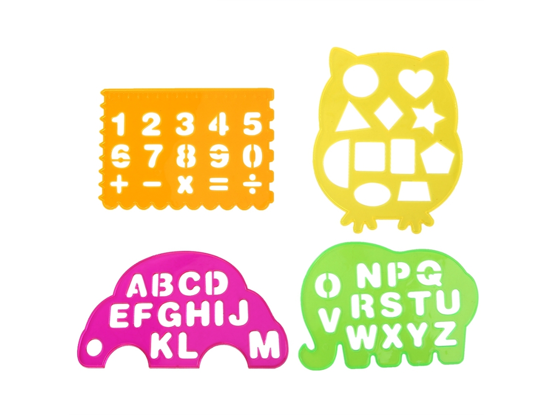 Mali 4pcs Régua Geométrica para Desenho Letras Números Brinquedo Educativo Crianças