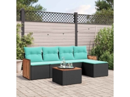Conjunto de Sofá de Jardim com 14 Peças e Almofadas em Rattan Sintético Preto VIDAXL