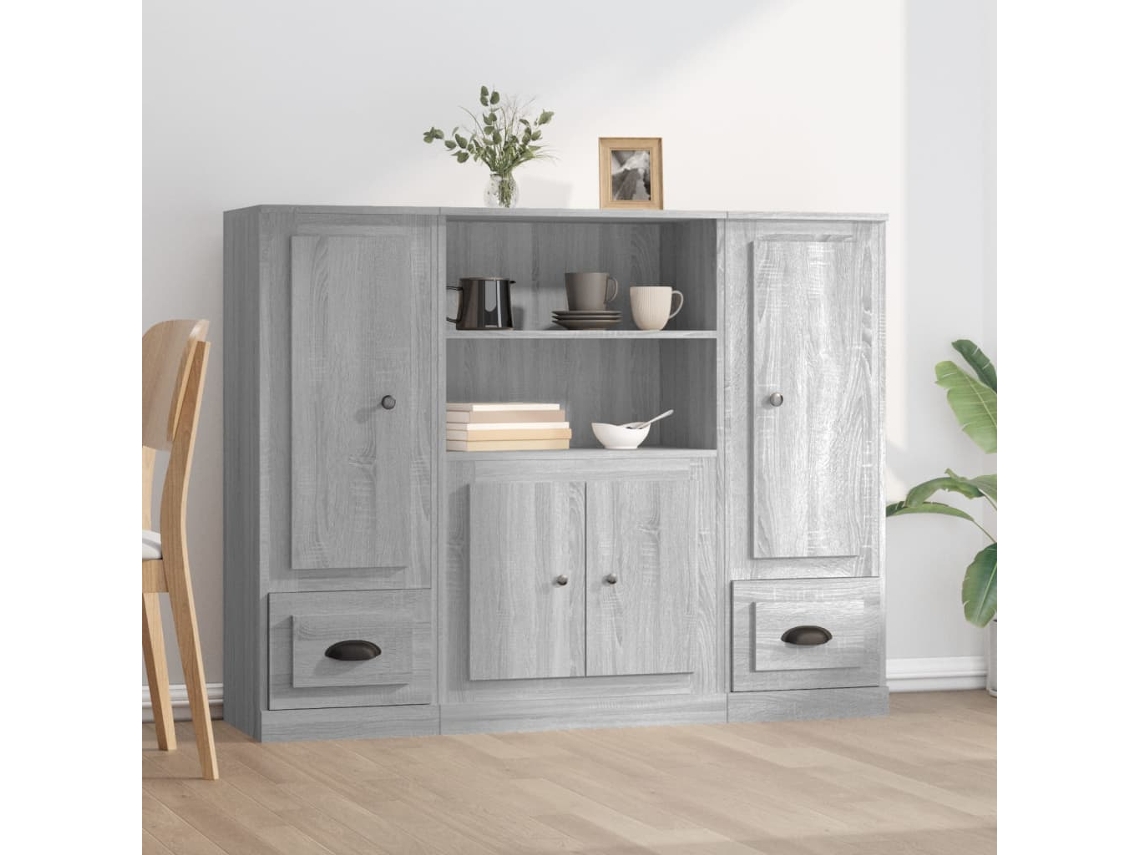 Vidaxl Armários Altos 3 Pcs Derivados De Madeira Cinzento Sonoma