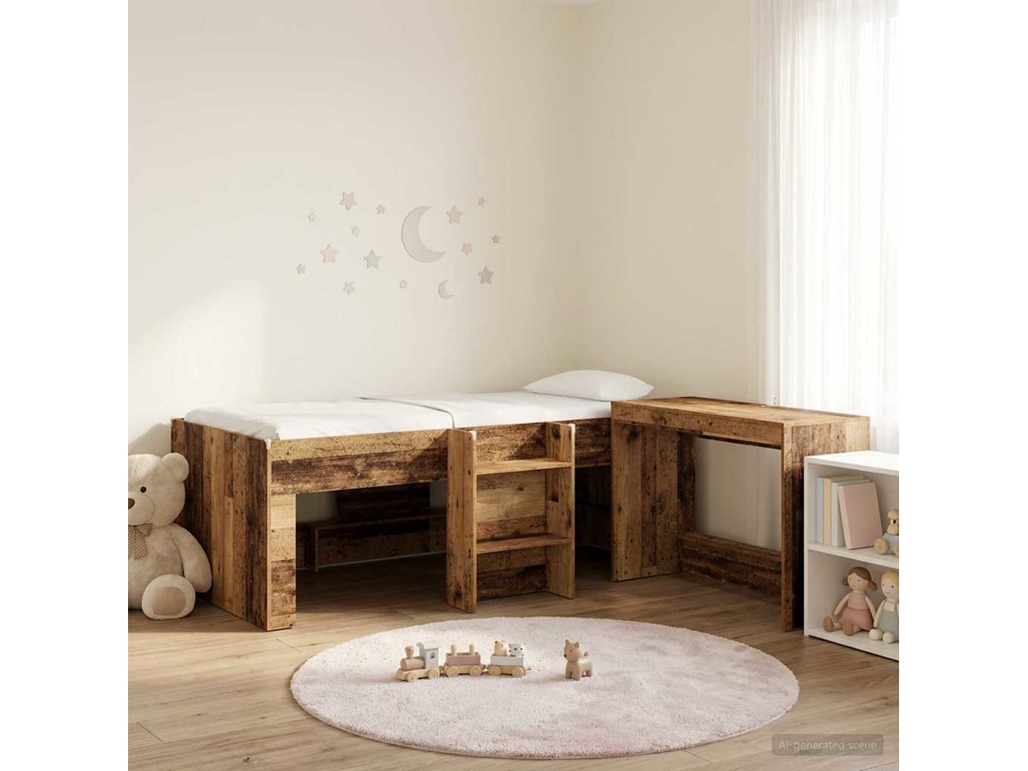 Vidaxl Estrutura De Cama Com Mesa 2 Unid. Madeira Antiga