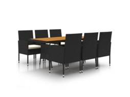 Conjunto 7 de jantar p/ exterior VIDAXL vime PE preto