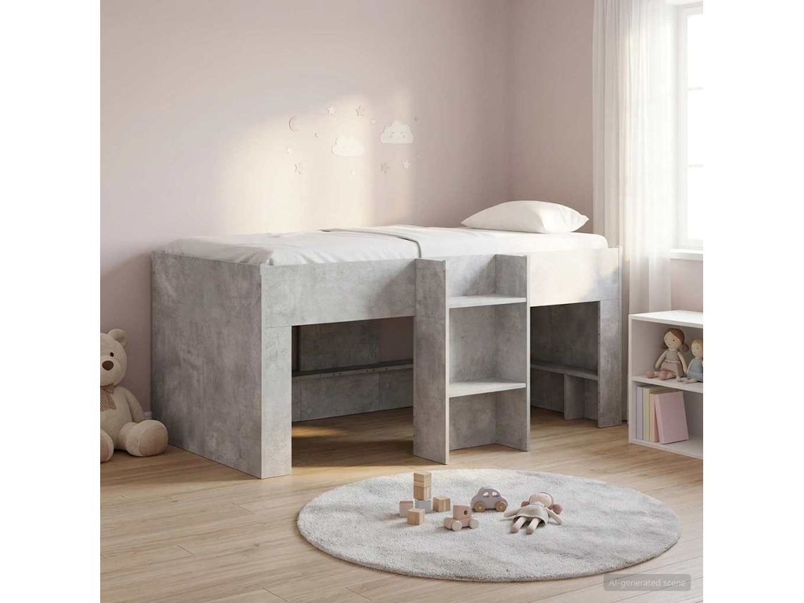 Vidaxl Cama Alta Para Crianças Cinzento Cimento 80 X 160 Cm