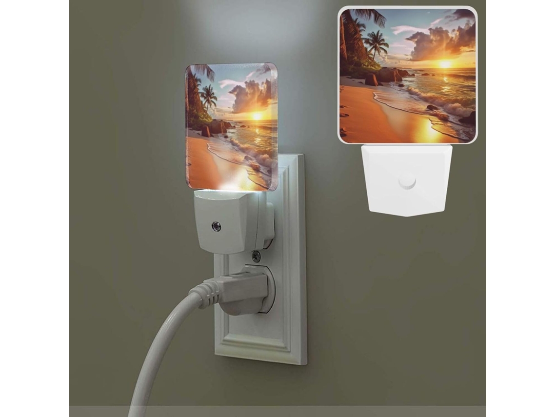 Luminária Noturna De Parede Com Efeito Pôr Do Sol Tropical Na Praia, Sensor De Luminosidade, Luz Noturna Branca Quente