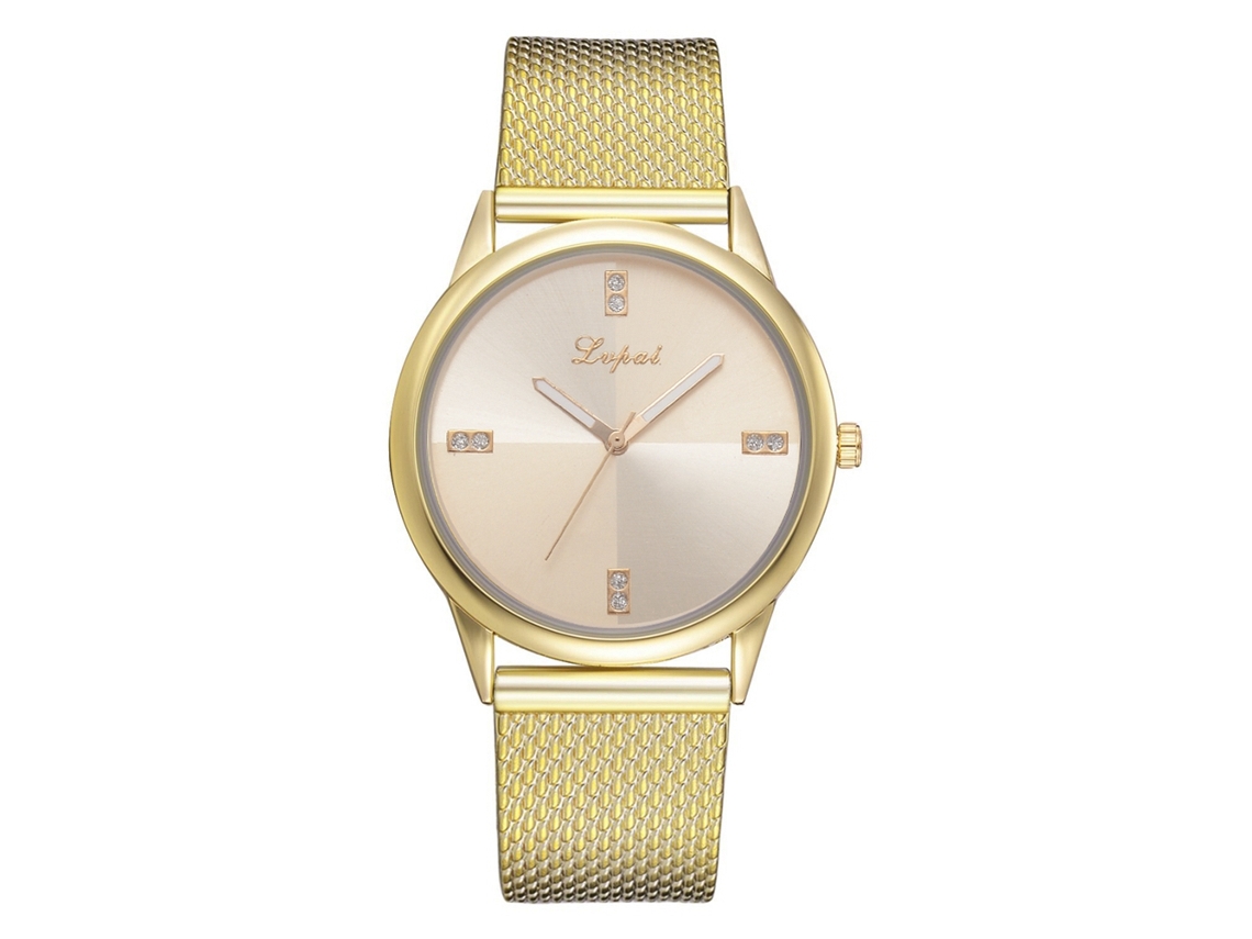 Relógio de Pulso Feminino Casual de Silicone com Movimento Quartzo Lvpai Dourado