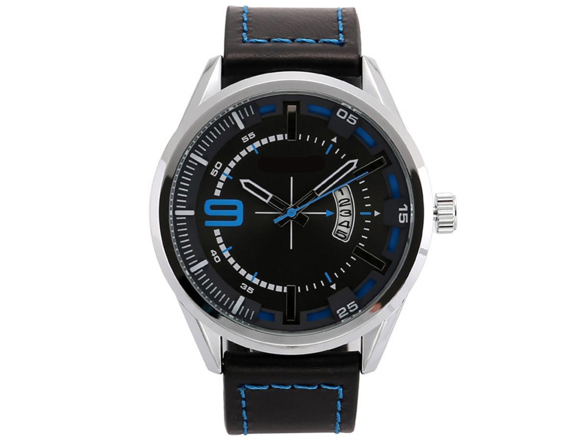 Reloj De Pulsera Hombre De Cuero Con Dial De Calendario Moda 06