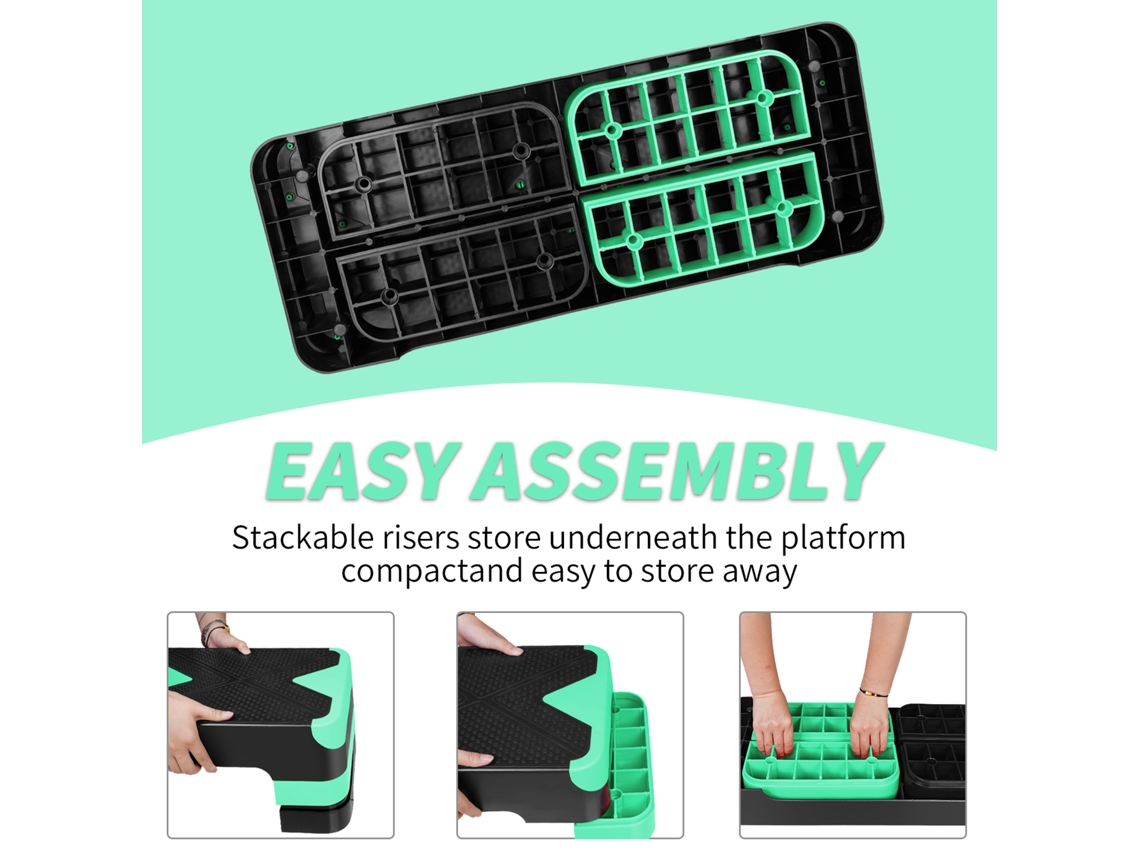 Step Aeróbico 68,5cm Verde, 3 Alturas, Prático Para Exercícios Aeróbicos E Fortalecimento Muscular.