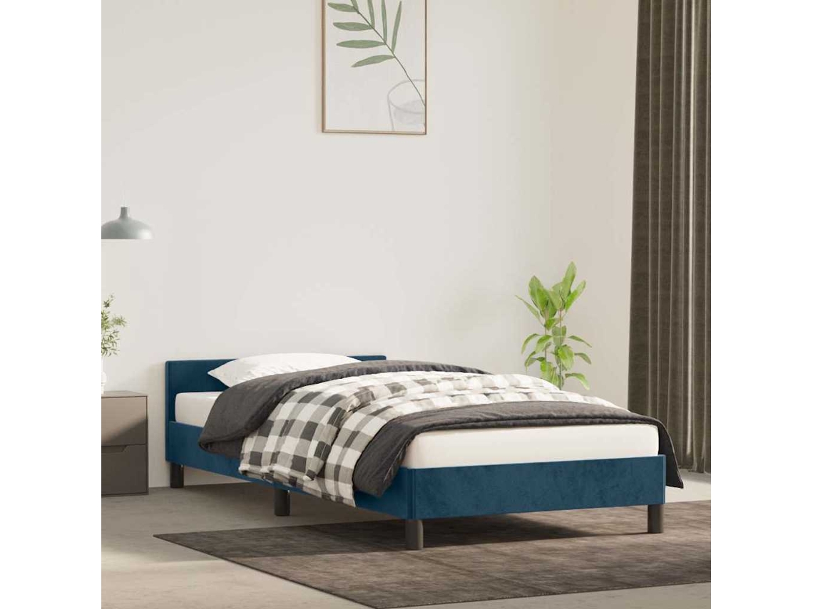 Vidaxl Estrutura De Cama Sem Colchão 90x190 Cm Veludo Azul-escuro