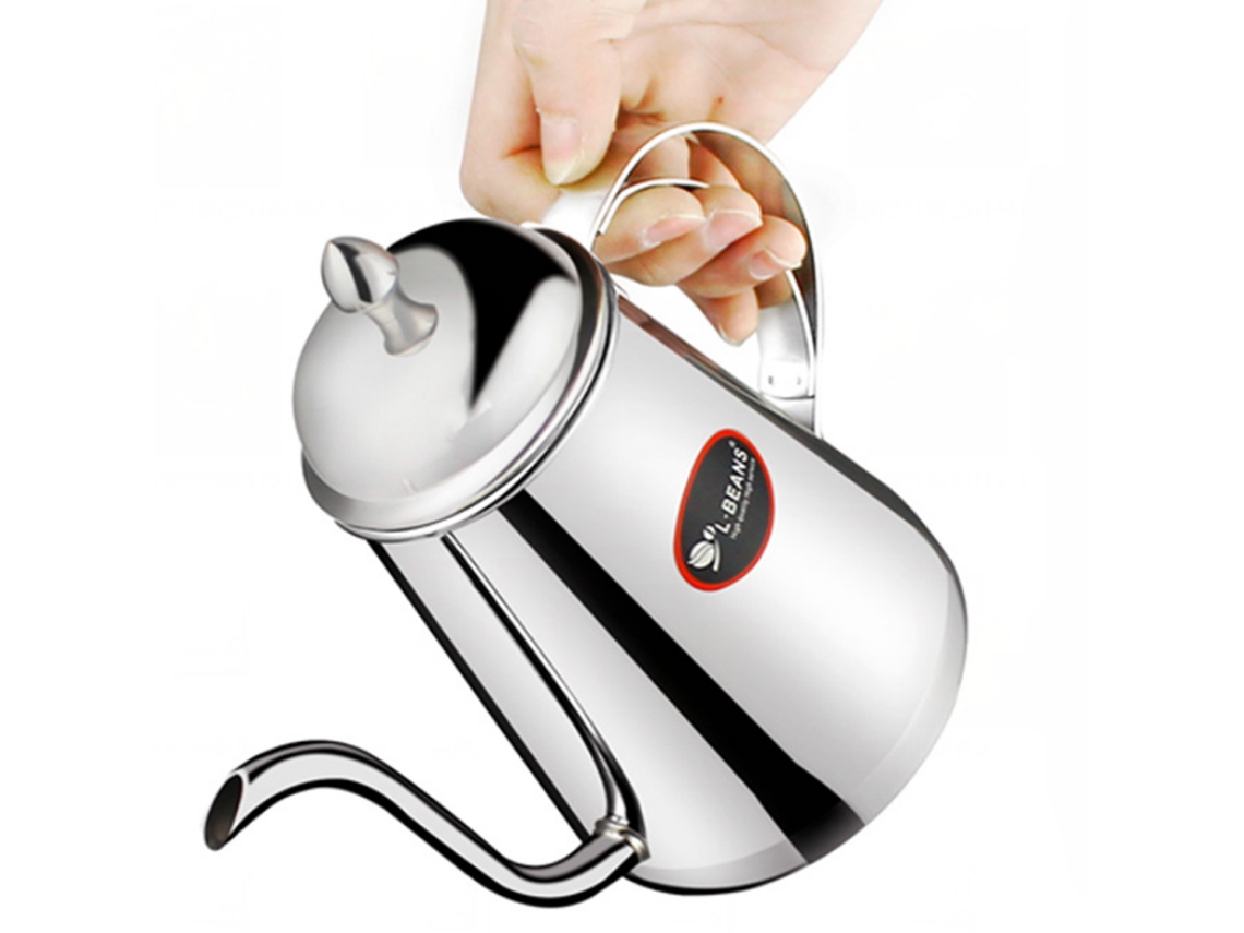 KOFIHETY Chaleira de aço inoxidável com bico de despejo preciso para café e chá, 600 ml, para casa, prata