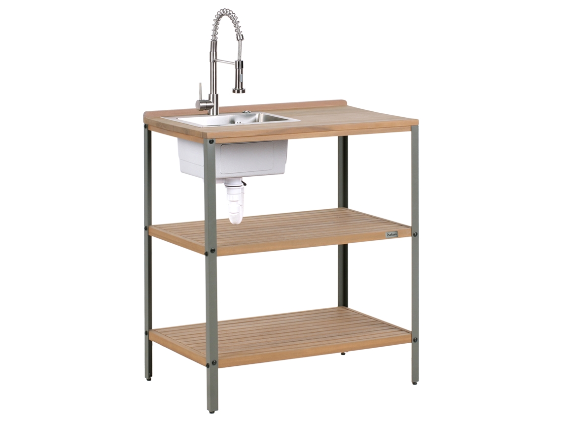 Isla De Cocina Exterior Con Fregadero Beliani Ivrea De Madera De Acacia Certificada Marrón 80x50x92