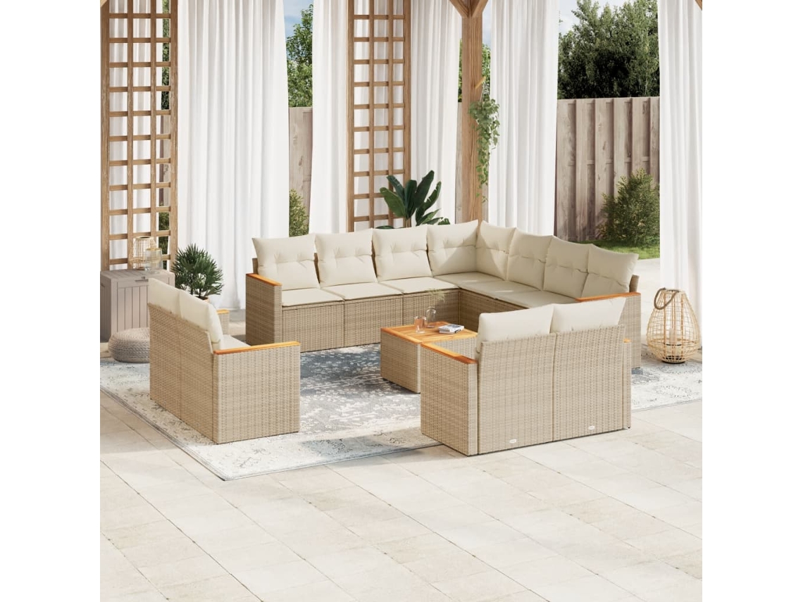 Conjunto de 12 Sofás para Jardim com Almofadões Vime Pe Bege Dkd Home Decor