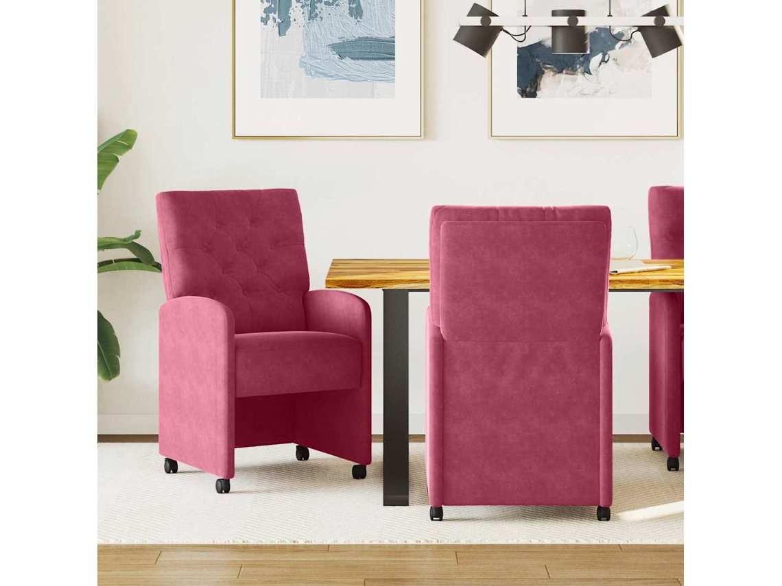 Vidaxl Cadeiras De Jantar Com Rodas 2 Pcs Vermelho Tinto Veludo