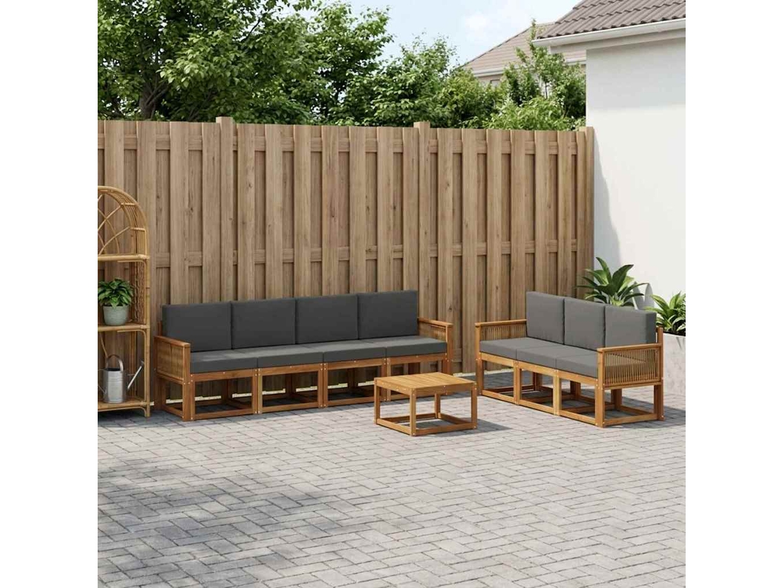 Vidaxl Conjunto De Sofás Para Exterior 8 Unid. Natural E Antracite
