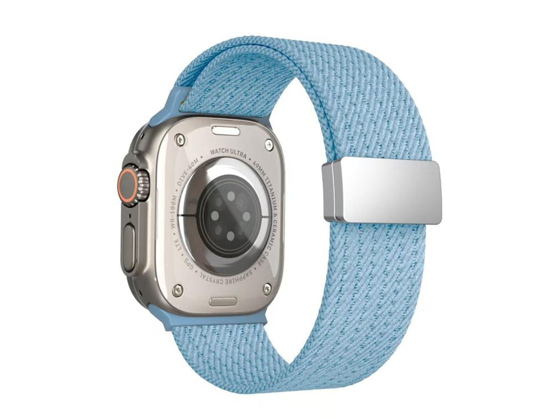 Bracelete Para Apple Watch 46/49/45/44mm - Nylon Elástico 4 Fios Com Fecho Magnético Cor Única Azul Claro