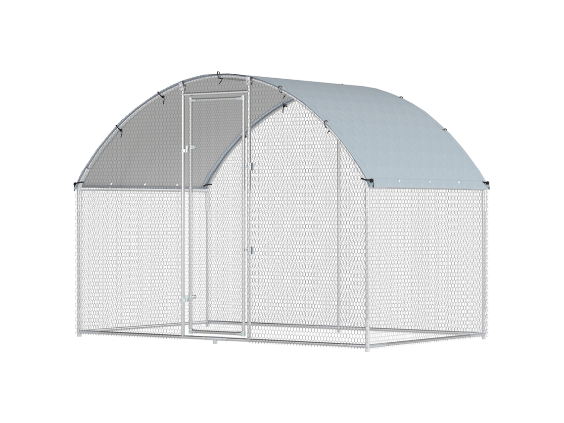Galinheiro Para Exterior 2,8x1,7x1,9 M Cobertura Em Tecido Oxford Anti-uv Impermeável Fechos Para 5-8 Prata